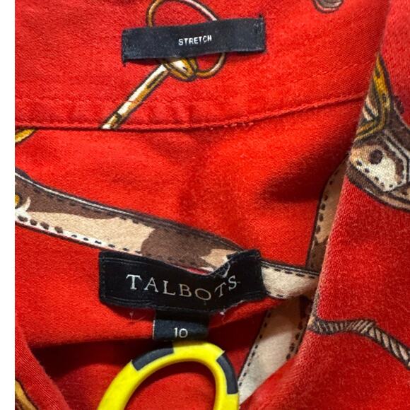 Talbots Red Gold Equestrian Print Button Down Long Sleeve Blouse Women 10 - Picture 5 of 6